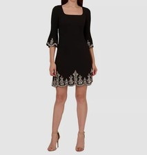 Adrianna Papell Women's Black Beaded Square-Neck A-Line Dress Size 2