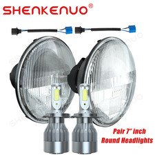 7 Inch Led Glass Headlight Round Original Classic Look Conversion Chrome Pair 7 Inch Led Glass Headlight Round Original Classic Look Conversion Chrome Pair