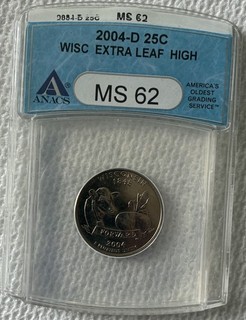 2004 D Wisconsin State Extra High Leaf Quarter 25C ANACS MS62 ERROR!