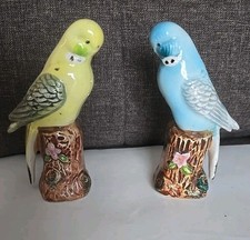 Salero y pimentero vintage azul y amarillo Budgerigar Budgie periquito 4,5"