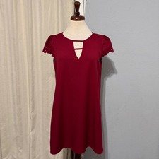 SHEIN Burgundy Keyhole Neck Laser Cut Eyelet Sleeve Shift Dress Relaxed Size M