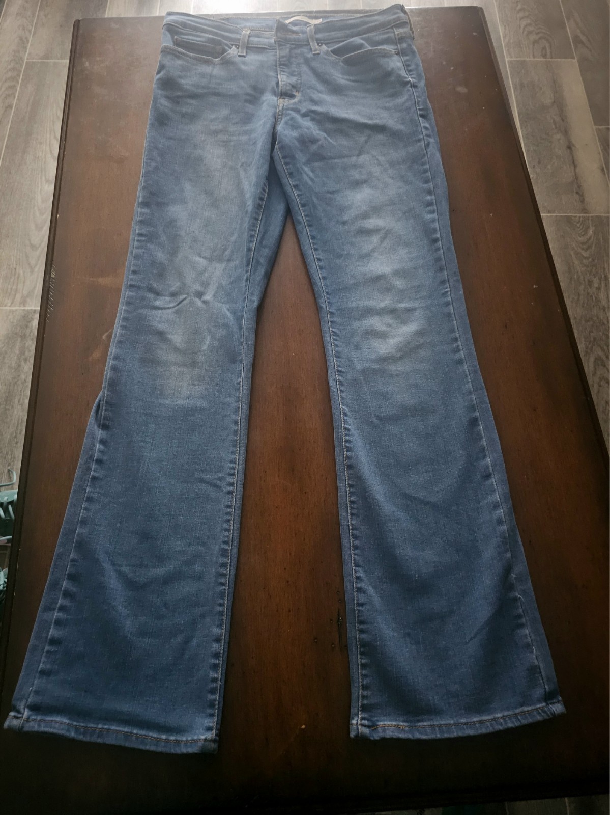 Blue Denim Medium Wash Button Logo Pockets