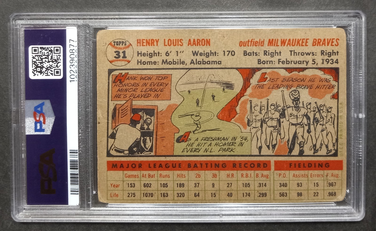 1956 Topps - #31 Hank Aaron - HOF - PSA 1 PR view 2