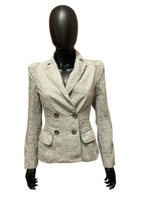 Max Mara (MaxStudio) Vintage Jacket blazer grey, linen,pads, lining Sz XXS 