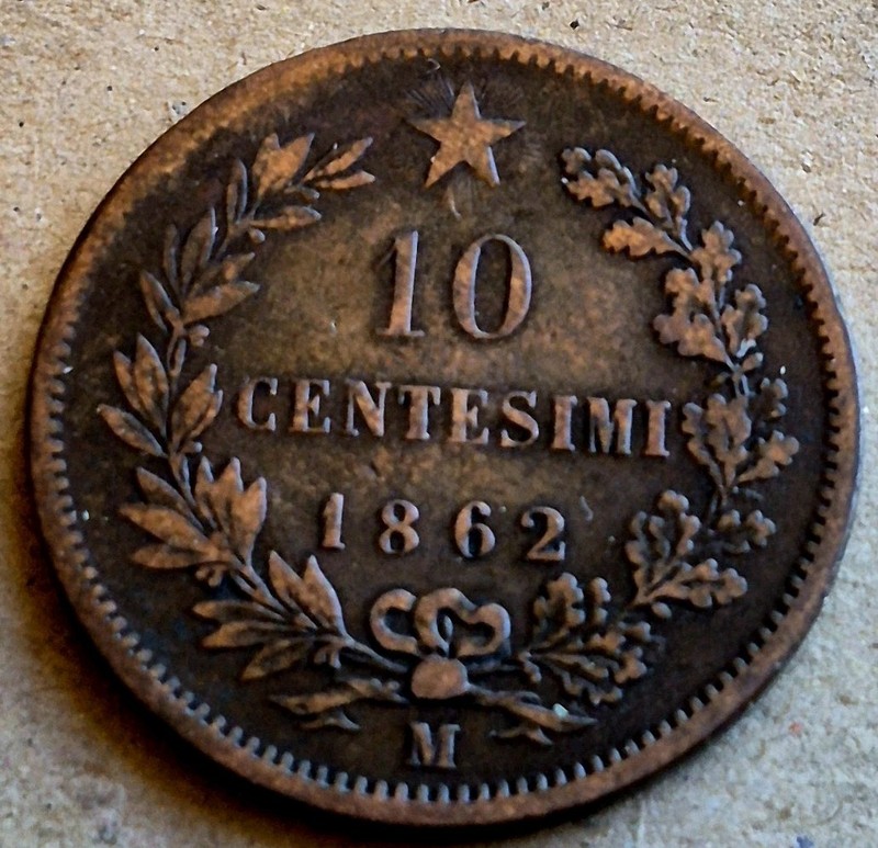 Italy 10 Centesimi 1862 M Copper Coin KM#11.1 