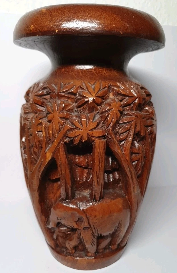 Vase Holz, Alte Holzvase mit Schnitzereien, Indonesien Vintage, Deko 1,5kg, Top
