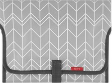 Foldover changing pad with gray chevron print. White zigzag pattern. L