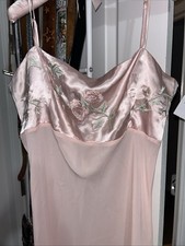 Vtg L NWT DELICATES Pink Sweetheart Floral Satin Chiffon Negligee Long Gown