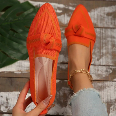 Women'S Knitted Pointed Toe Flats Breathable Slip on Casual Walking Loafers