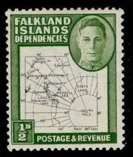 FALKLANDS - Dependencies GVI SG G9b, ½d black & green, M MINT. Cat £10. Dot in T
