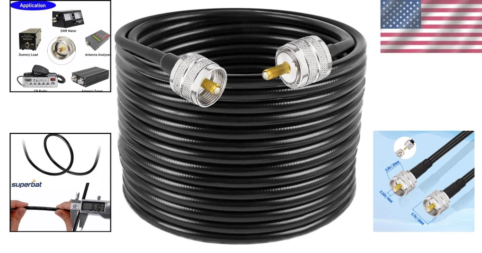 Professional Grade 50ft CB Coax Cable RG8X Male to Male - Image 2 of 4