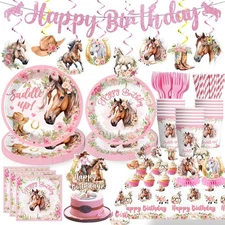 185 Pcs Cowgirl Birthday Party Decorations Tableware Set, Horse Pink 