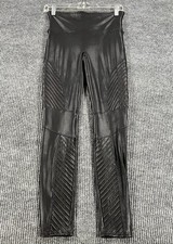 Spanx Moto Leggings Womens Medium Black Faux Leather High Rise Activewear Pants