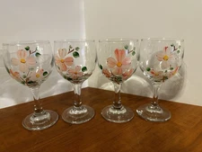 Libby Franciscan Desert Rose Goblets Water Wine Hand Painted Set of 4