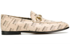 Gucci Brixton Soy Black Stamp Spring Summer Logo Horsebit Loafer Flat G 9 US 10