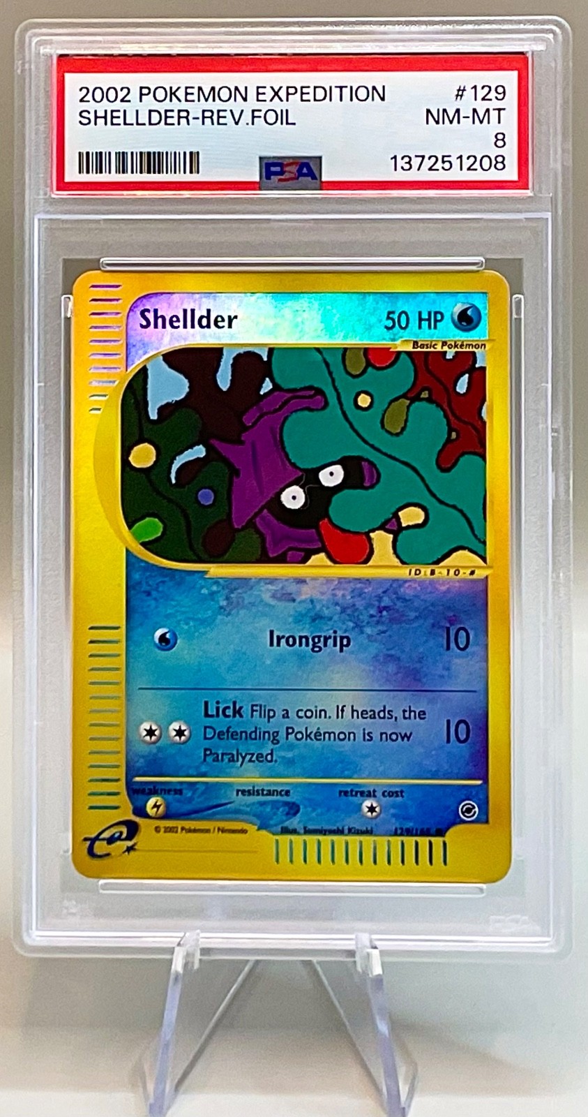Pokémon Shellder #129/165 Reverse Holo - 2002 Expedition Base Set - PSA 8 NM-MT!