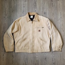 Vtg Carhartt Detroit J43WET Tan Plaid Blanket Lined USA Jacket XL Distressed