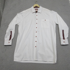 David Andrew Red Contrast Cuff Bespoke Dress Shirt Men 2X White Long Sleeve Work