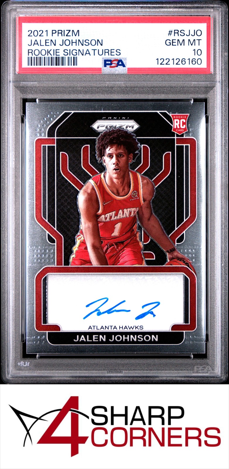 2021 PANINI PRIZM ROOKIE SIGNATURES AUTO #RSJJO JALEN JOHNSON RC HAWKS PSA 10