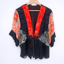 VTG Spencer Alexis Black Red Floral Lace Animal Print Kimono Jacket Boho Artsy L