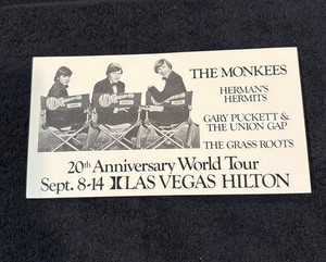 Monkees 20th Anniversary Tour Postcard - Las Vegas Hilton Sept 8-14 1986