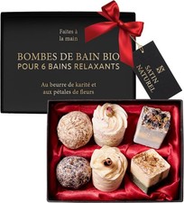 Satin Naturel Coffret 6 Bombes de Bain BIO Luxueuses Vegan – Cadeau Bien-Être po