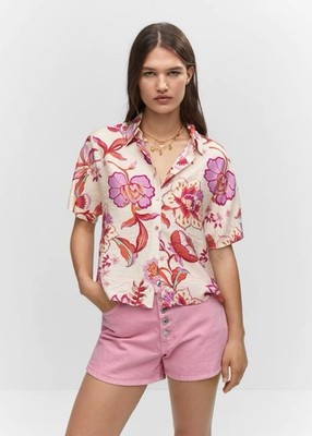 Mango MNG Women s S NWOT Floral Button-Up Blouse Boxy Fit