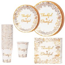 24 Guests 96 Pcs Thanksgiving Disposable Napkins Plates Cups Set for Autumn T...