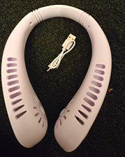 USB Rechargeable Bladeless Neck Fan, White U-Shaped Portable Wearable