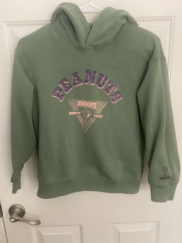 Uniqlo Kids Peanuts Snoopy Hoodie Green Graphic Sweatshirt Youth Size 11-12
