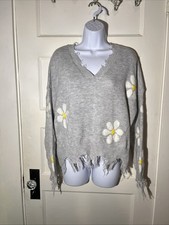 Women s Sweater Size XL No Comment Gray Knit V Neck Pullover