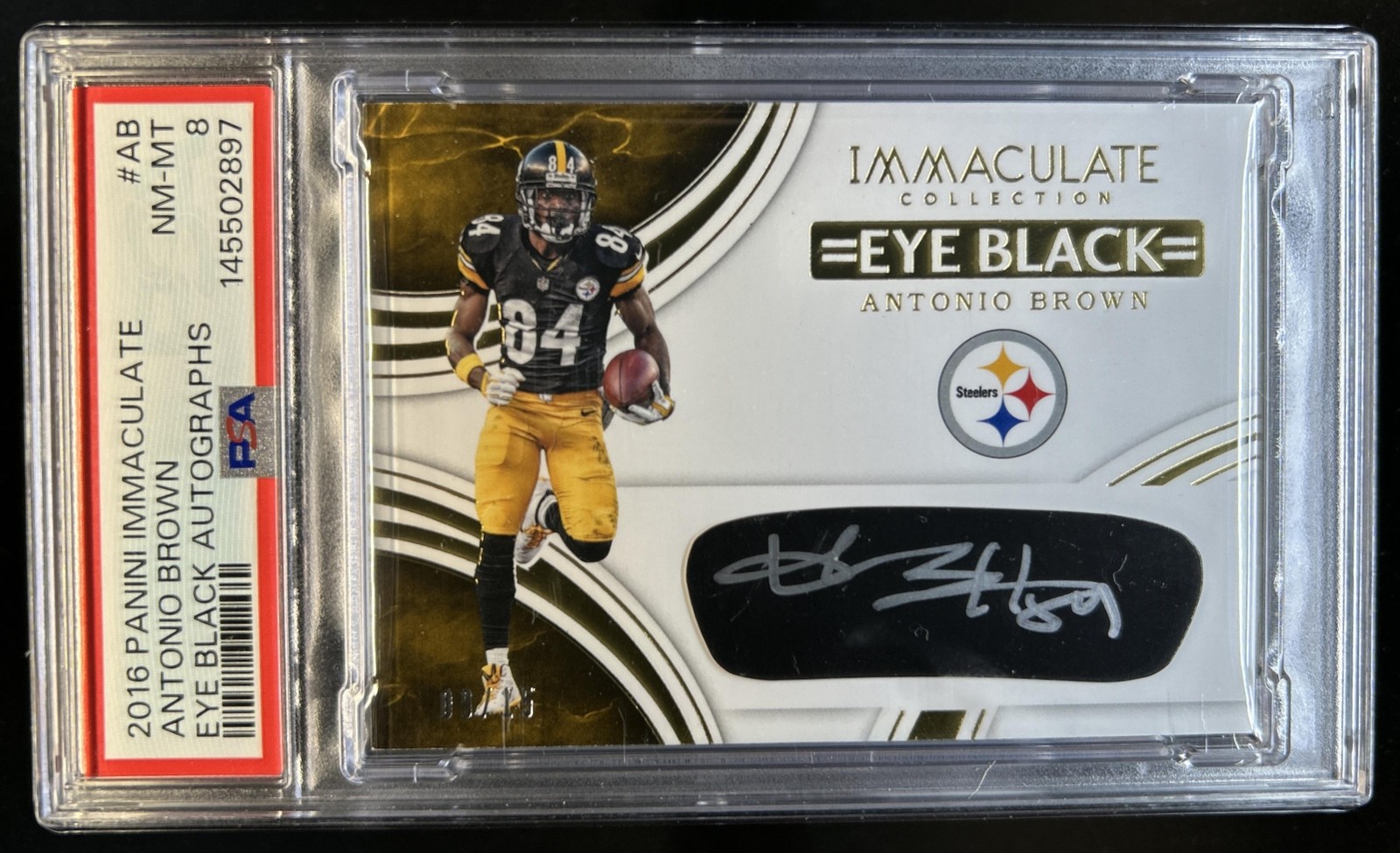 2016 Panini Immaculate Collection Antonio Brown Eye Black Auto #/15 PSA 8