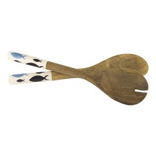 Fisch-Strudel Salatbesteck / Servierbesteck / Servierl&ouml;ffel aus Holz 10 x 30 cm