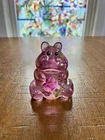 Fenton Hand Painted Iridescent Glass Hippo “Tulip Delight” Figurine Pink Purple
