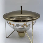 Vintage 1960s PYREX Glass W/ Gold & White Dots Warming Dish w/Brass Lid & Stand