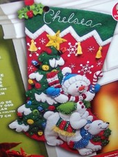 Bucilla SNOWMAN  POLAR BEAR Felt Christmas Stocking Kit 18" OOP