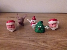 Vintage Star Rubber Finger Puppets 5 Christmas Tree Reindeer Snowman Santas