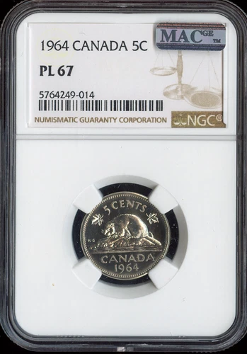1964 Canada 5 Cents 5C NGC PL67 MAC - Quality
