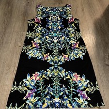 Nicole Miller Tank Dress Size Medium Hawaiian Floral & Black Sleeveless Sheath