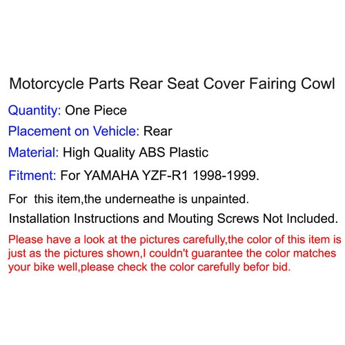 Blue Passenger Pillion Rear Seat Cover Cowl For YAMAHA YZF R1 RN01 1998-1999 4XV - Picture 6 of 6