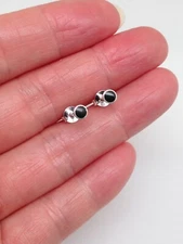 925 Sterling Silver Tiny Black Onyx Stud Earrings Round 3mm