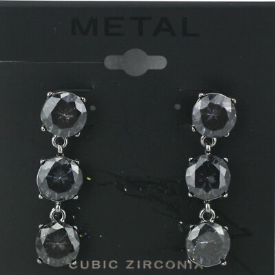 Kohl's Metal Earrings Tier Gunmetal Black Cubic Zirconia