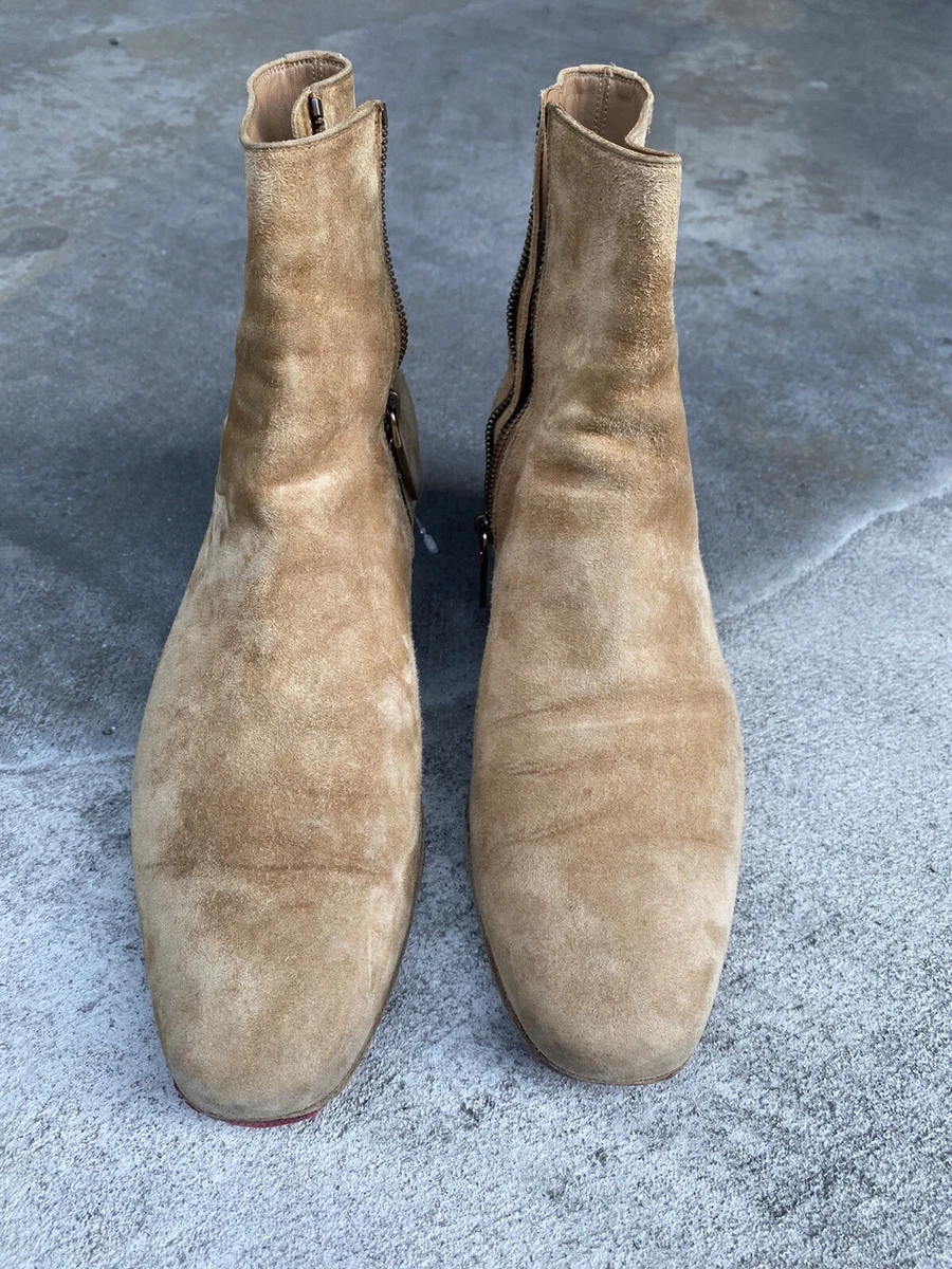 Mens Christian Louboutin Beige Suede Leather Heel Motorcycle Boots