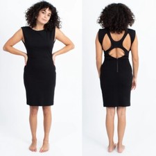 Alice + Olivia Black Ponte Knit Mesh Cutout Back Dress | Women's XS