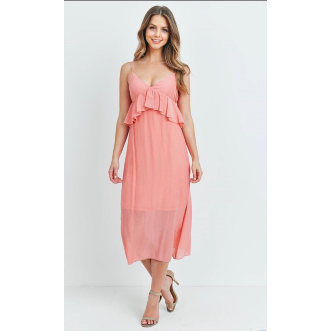 long flowy peach dress Peach Showstopper Plunge Maxi Dress