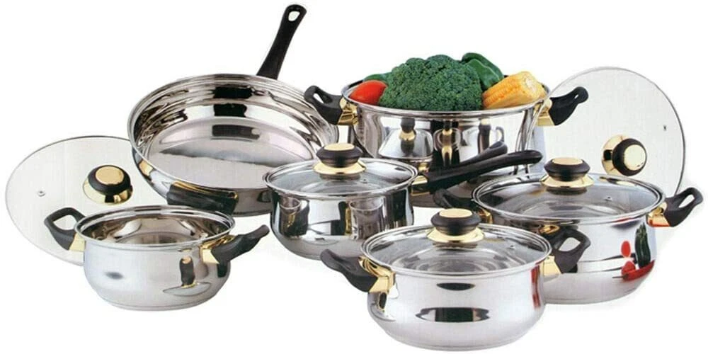 12Pc Saucepan Frying Pan Pot Set Stainless Steel Aluminium Cooking Cookware Set