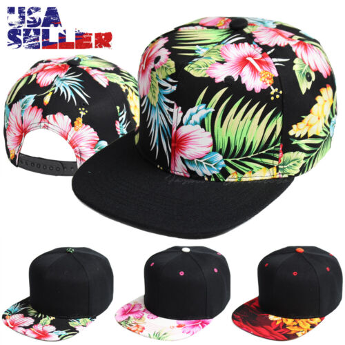Baseball Cap Hawaii Floral Flower Hat Hibiscus Snapback Adjustable Flat  Bill Men | eBay