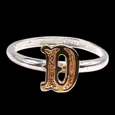Initial Letter D 10k Yellow Gold 925 Sterling Silver Child Ring Size 4
