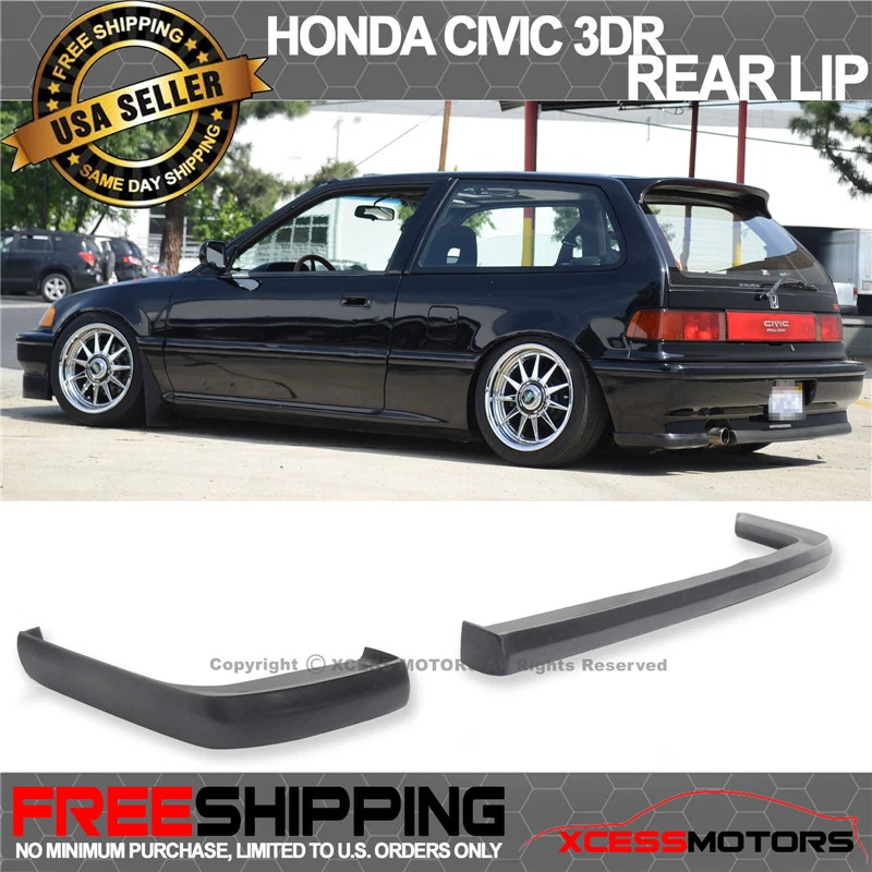 Fit 90-91 Honda Civic Hatchback CS Style Front + Rear Bumper Lip Spoiler PU - Imagem 3 de 4