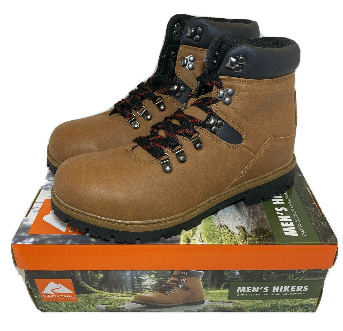 red lace hiking boots